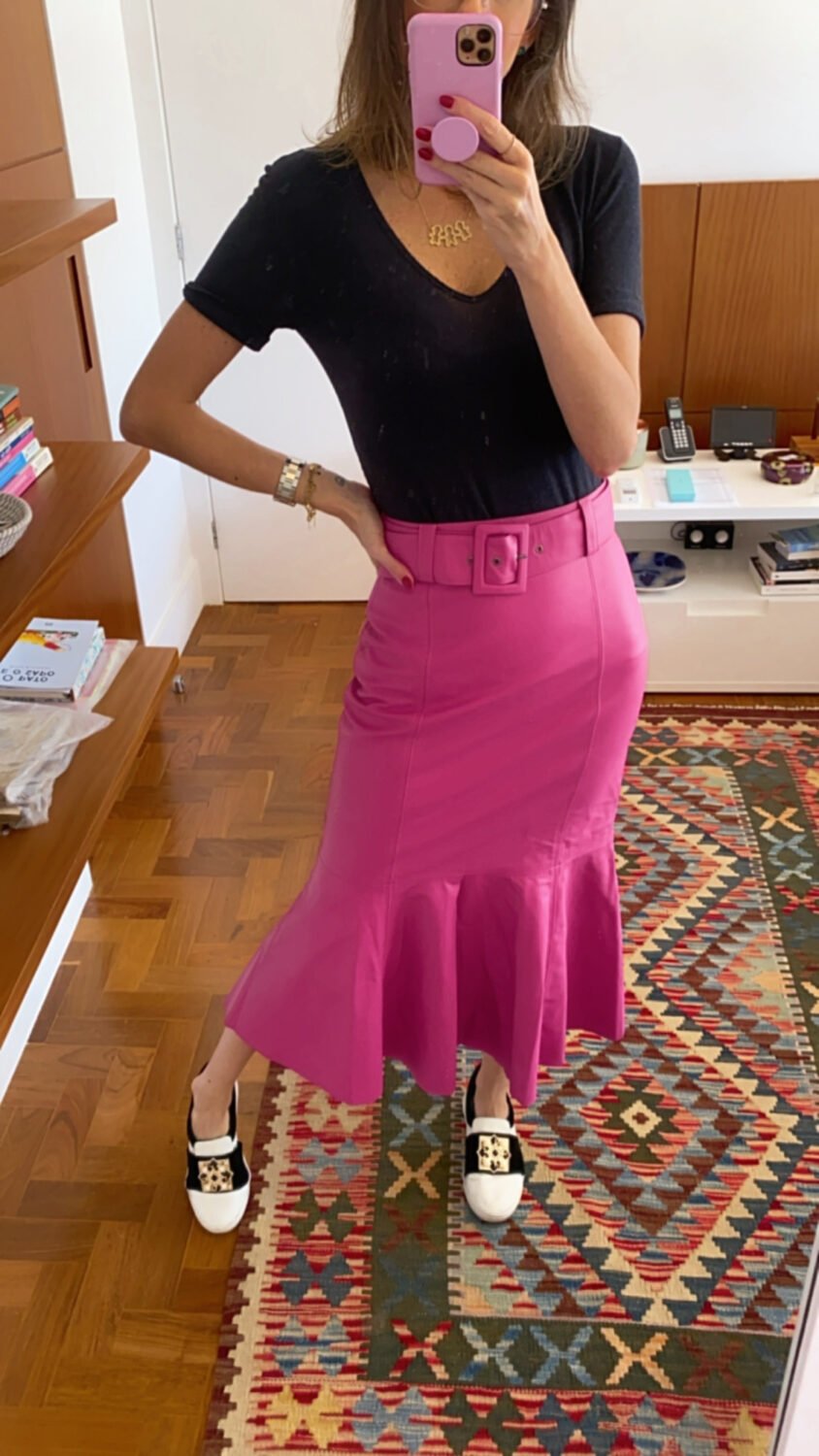  Saia Ariel Couro C/ Cinto Pink - Imagem 3