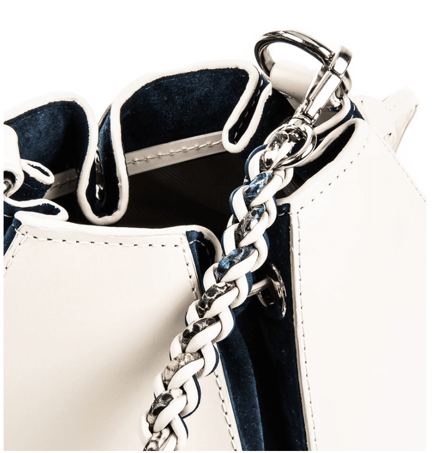 Luna Bucket Bolsa Feminina De Couro Off White/Preto - Imagem 2