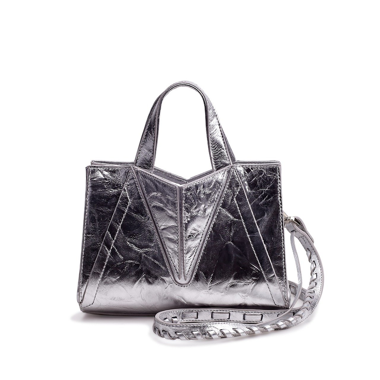 Leia Micro Bolsa Feminina De Couro Crisp/Napa Mestico Silver/Prata