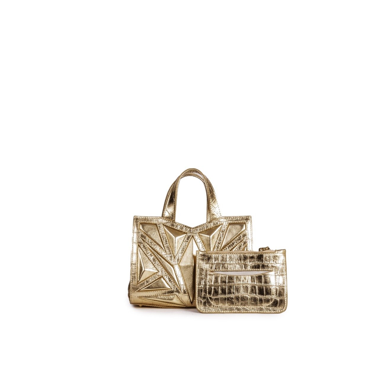 Storm Micro Bolsa Feminina De Couro Croco Metal/Napa Metal Ouro - Imagem 3