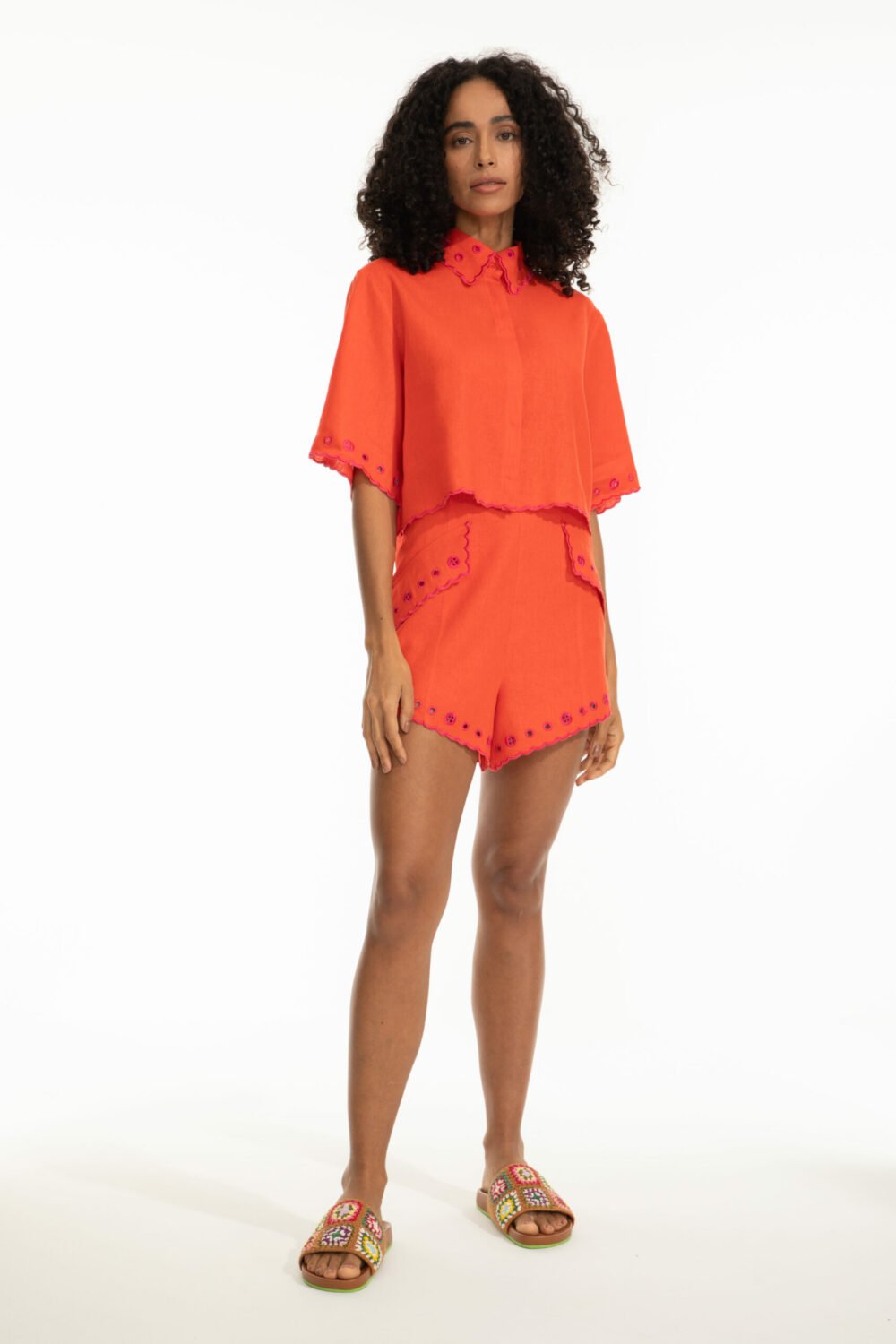 Camisa Bordada Galito Laranja