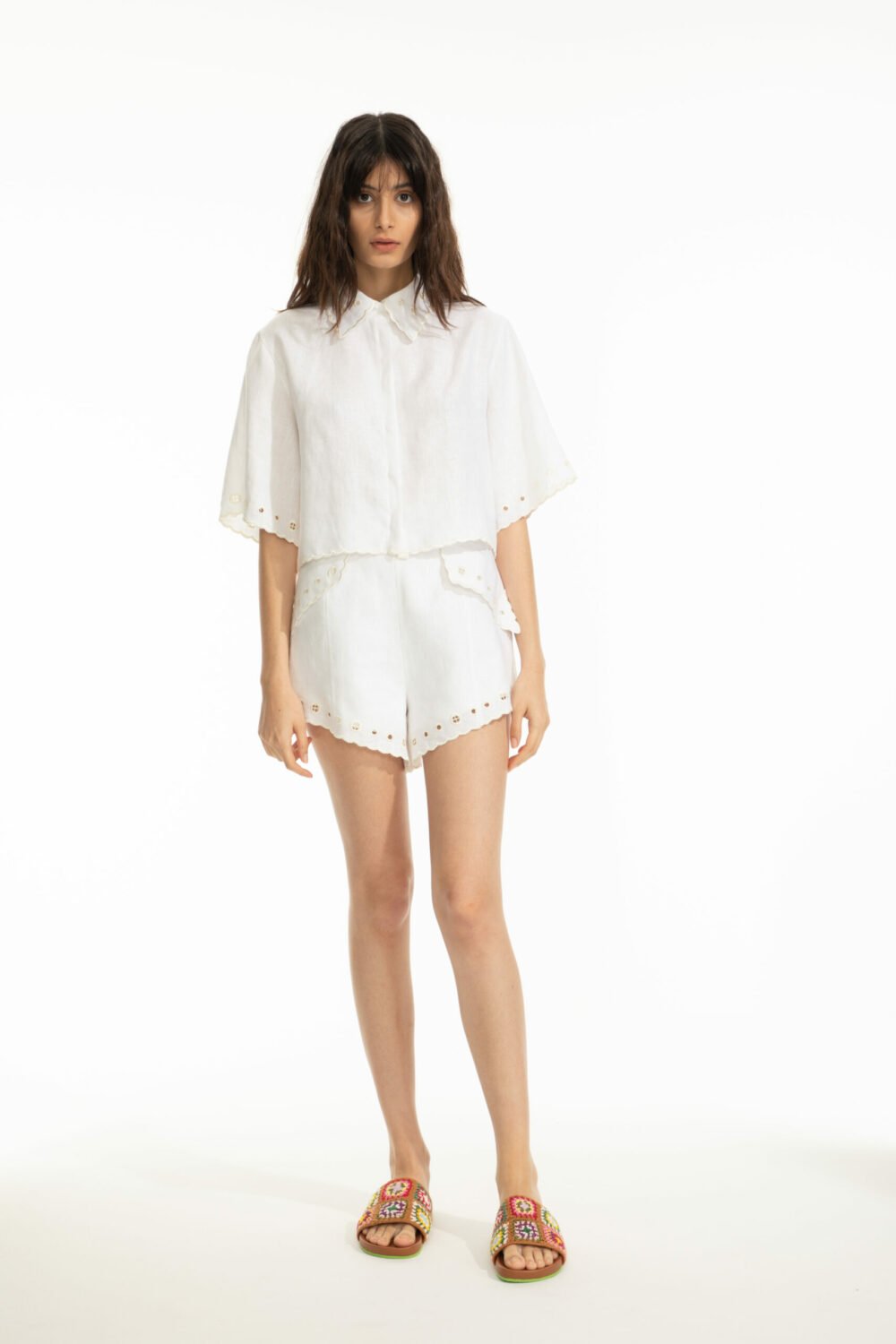Shorts Bordado Galito Off White