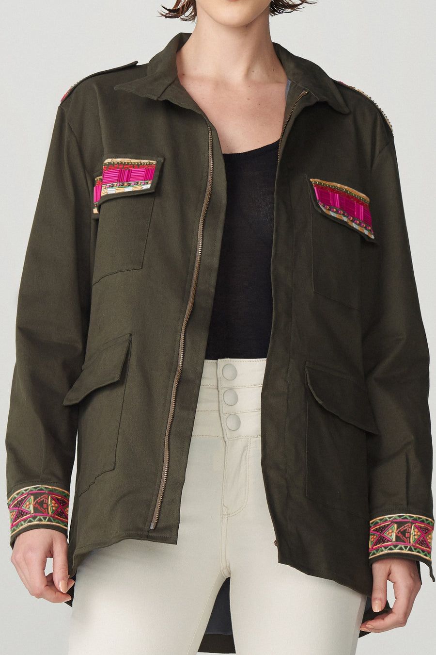 Parka Oliva Bordada Ref 2414