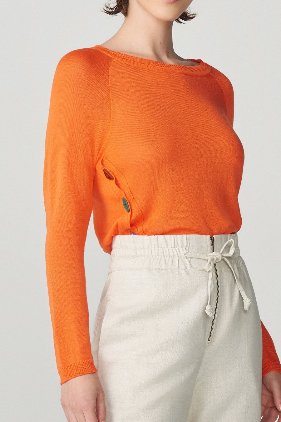 Camisa Tricot Botoes Laranja Ref 2383