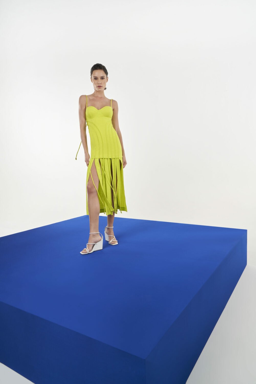Vestido Midi Faixas Verde Limão