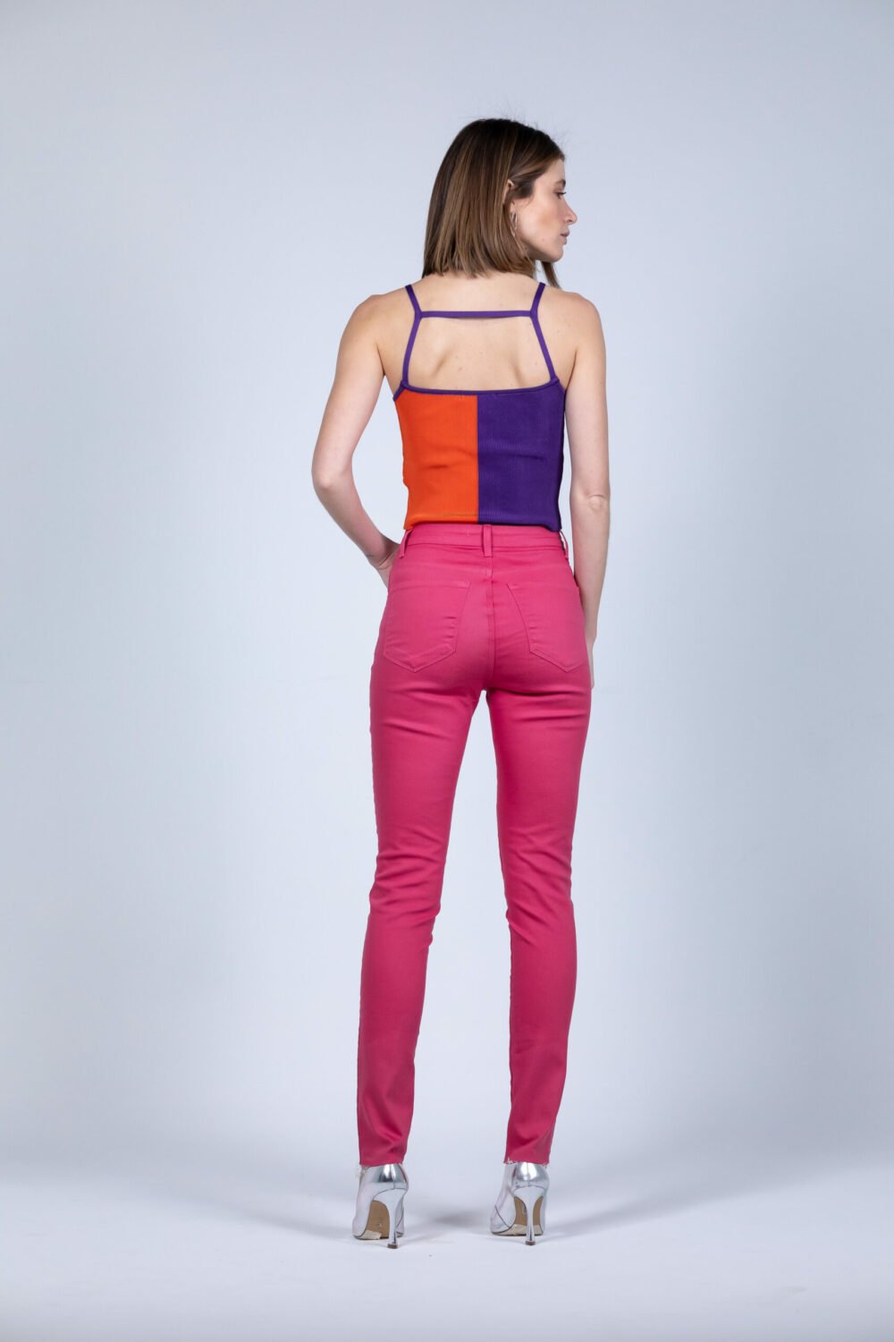 Calca Andrea Skinny Botoes Cristais Ref Ac2710 Rosa - Imagem 2