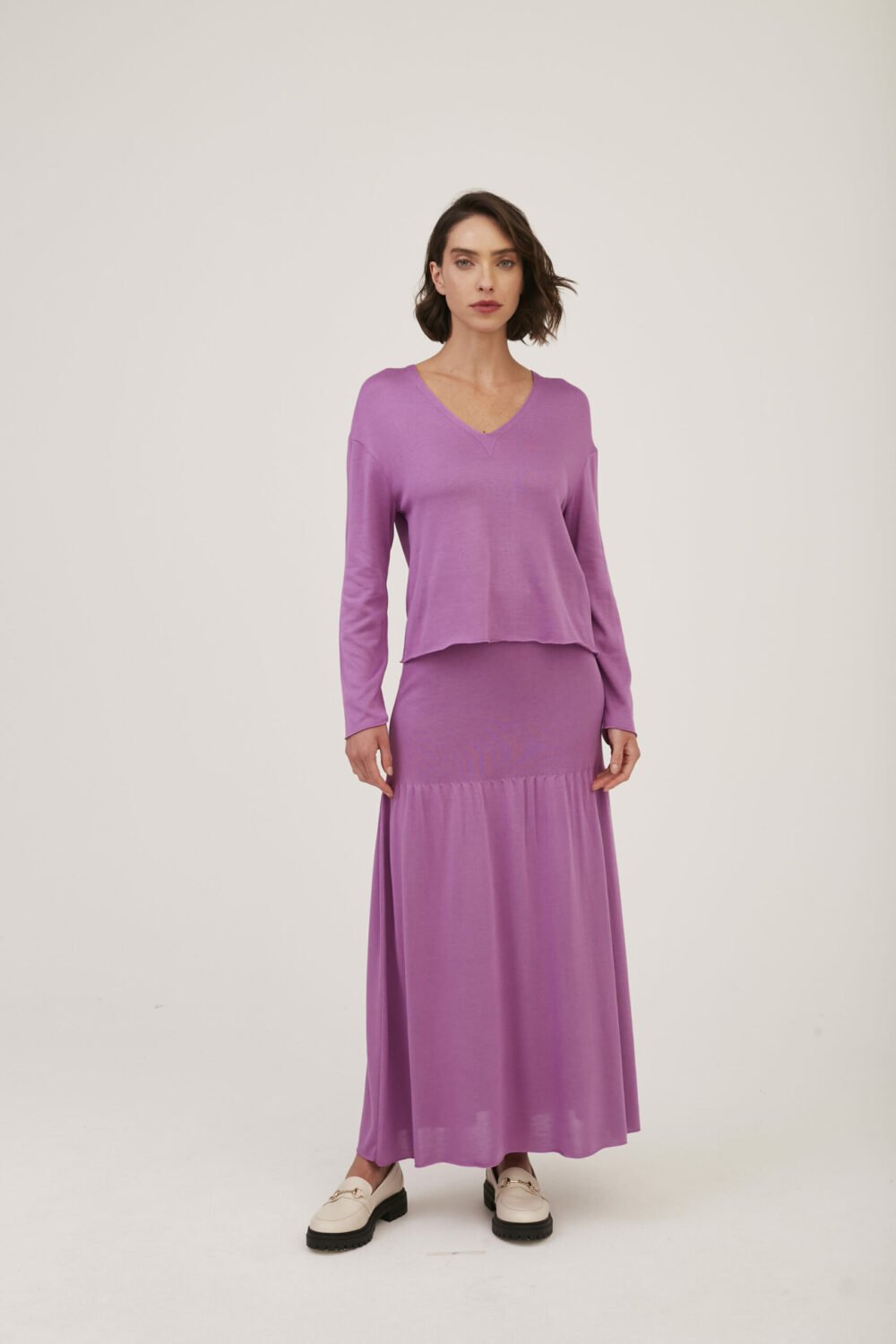 Blusa Decote V Tricot Mulberry