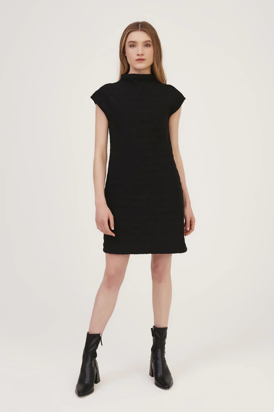 Vestido Gola Alta Tricot Tweed Check Preto