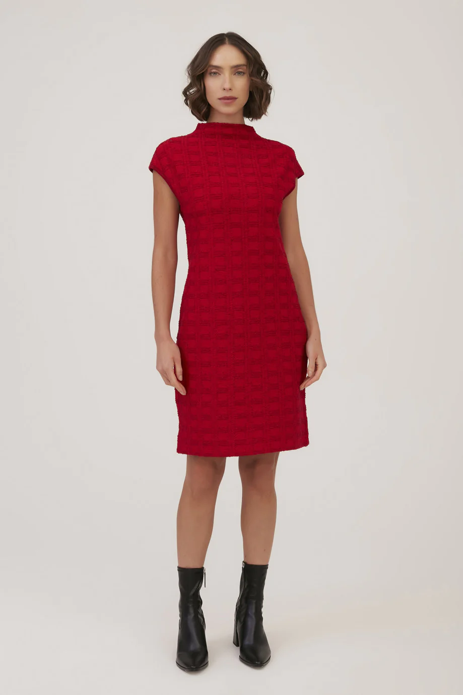 Vestido Gola Alta Tricot Tweed Check Tweed Lava
