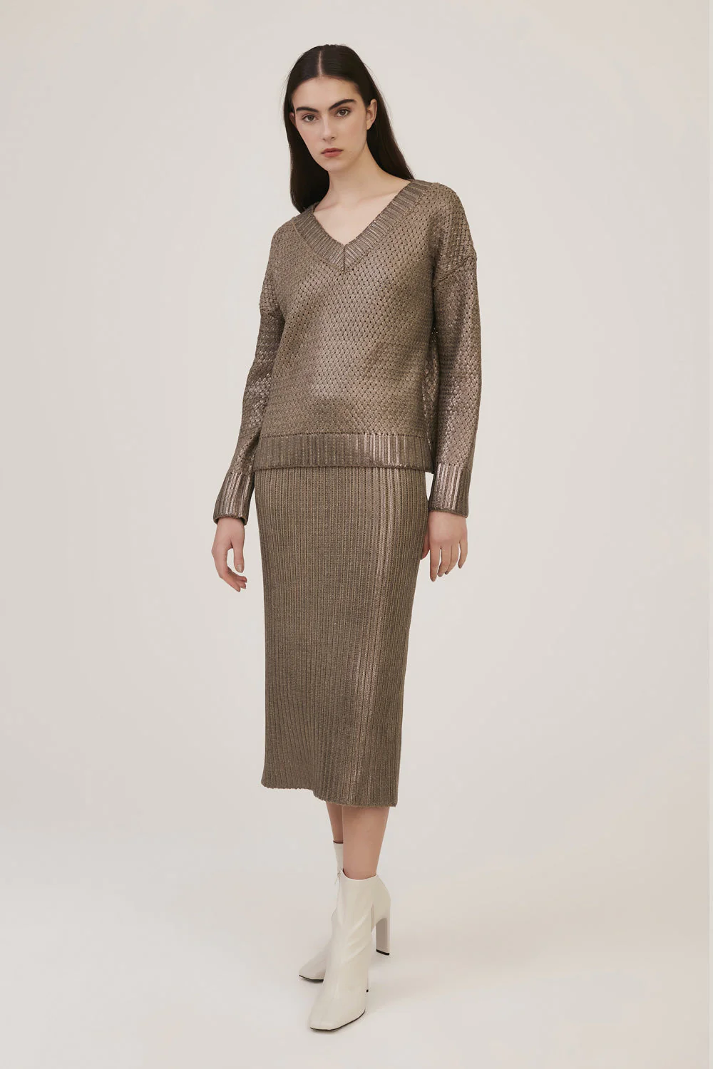 Blusa Tricot Cestaria C/Foil Bege Mescla - Imagem 2