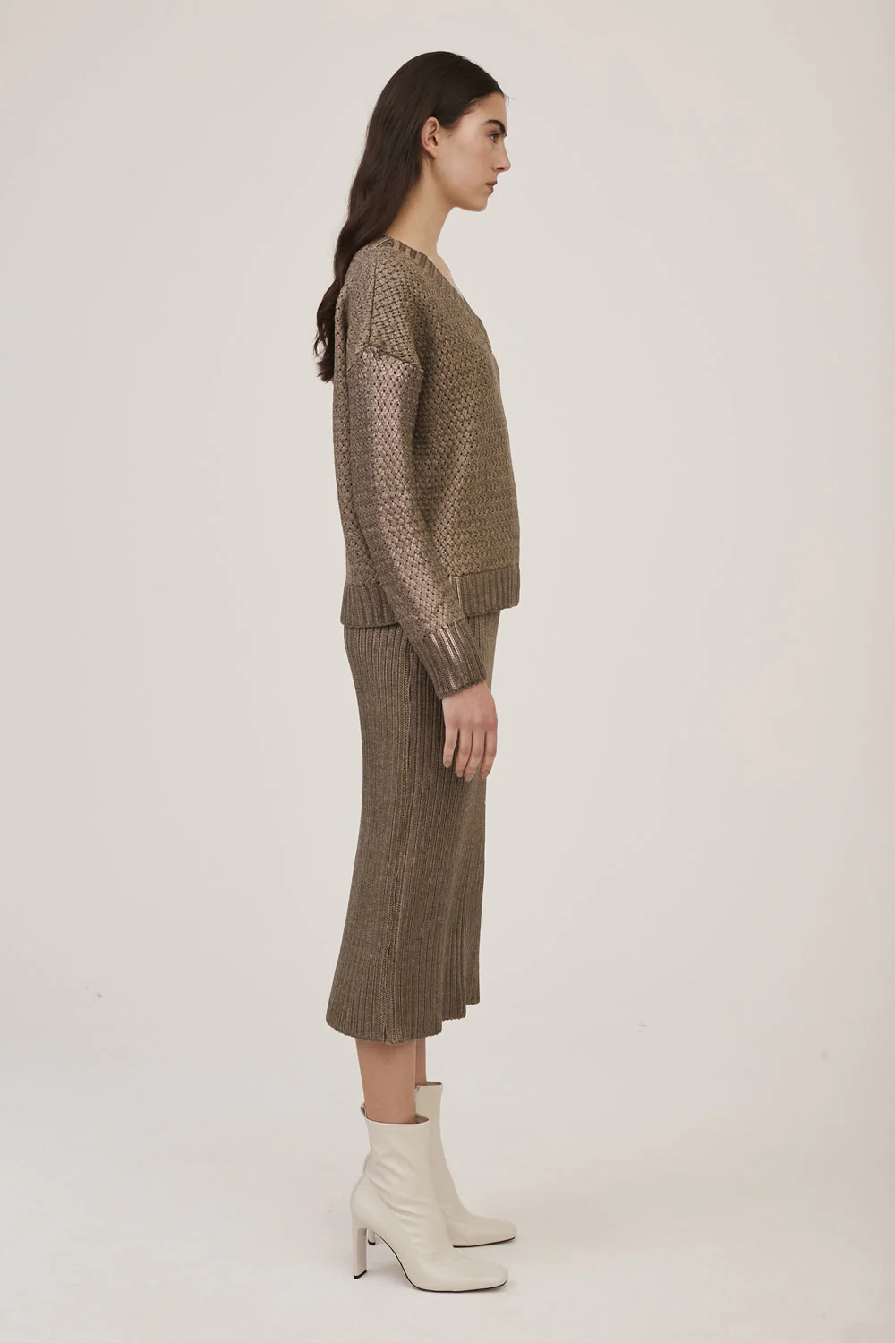 Blusa Tricot Cestaria C/Foil Bege Mescla - Imagem 3