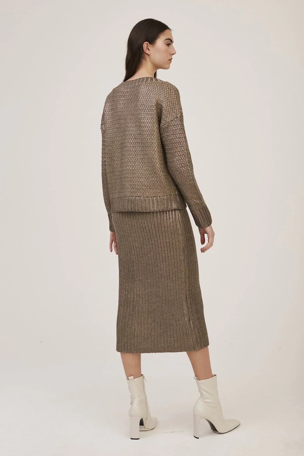 Blusa Tricot Cestaria C/Foil Bege Mescla - Imagem 4