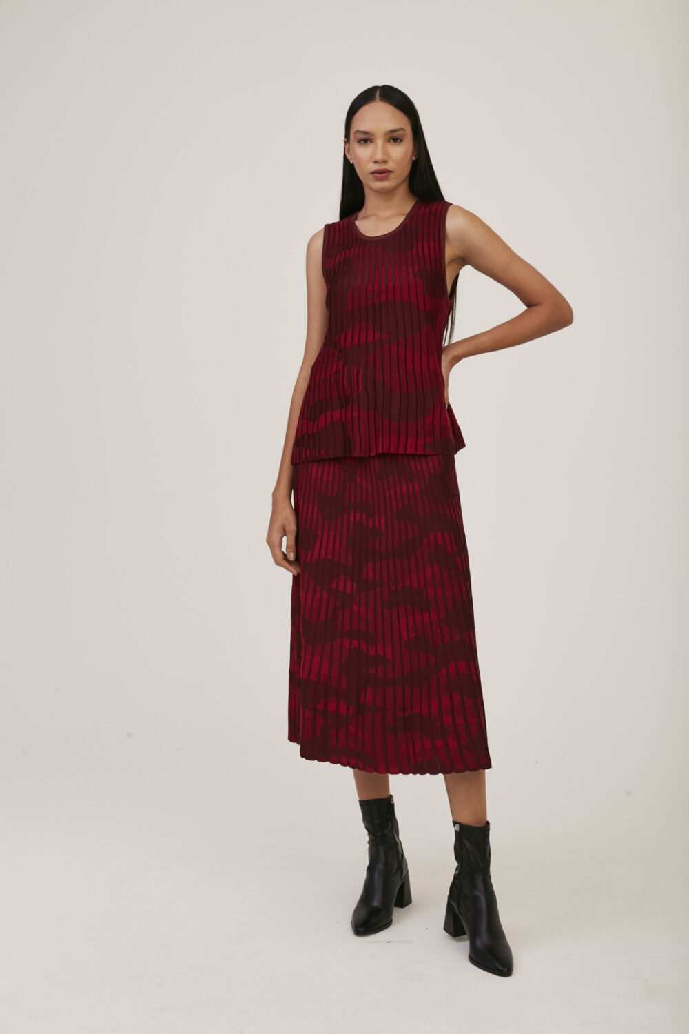 Saia Plissada Em Tricot Jacquard Grape