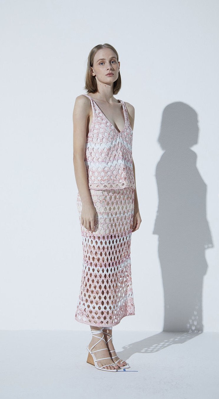 REGATA EM TRICOT TELADO MULTICOLOR ROSA