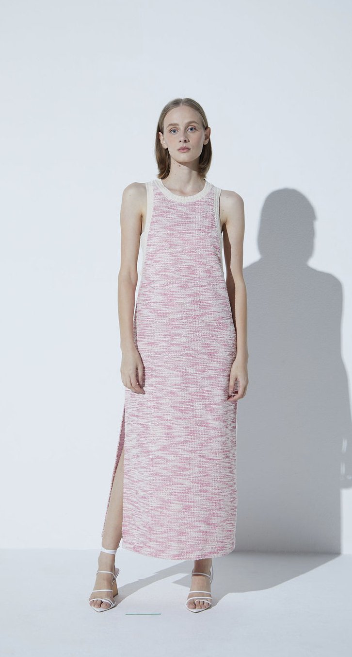 VESTIDO REGATA COM TOP EM MALHA TWEED ROSA