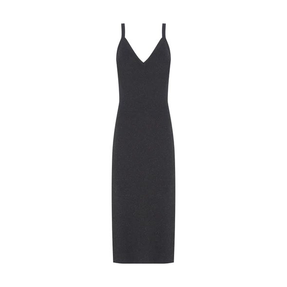 Vestido Decote Costas Profundo Em Tricot Lurex Preto