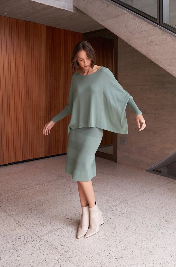 Blusa Ampla Em Tricot Com Punho Canelado Alecrim