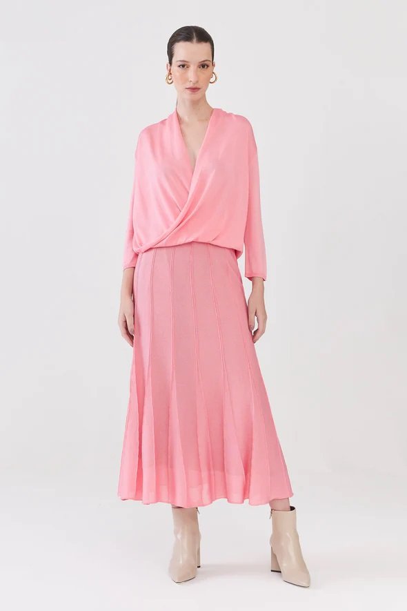 Blusa Manga Longa Com Torção Em Tricot Rose - Imagem 2