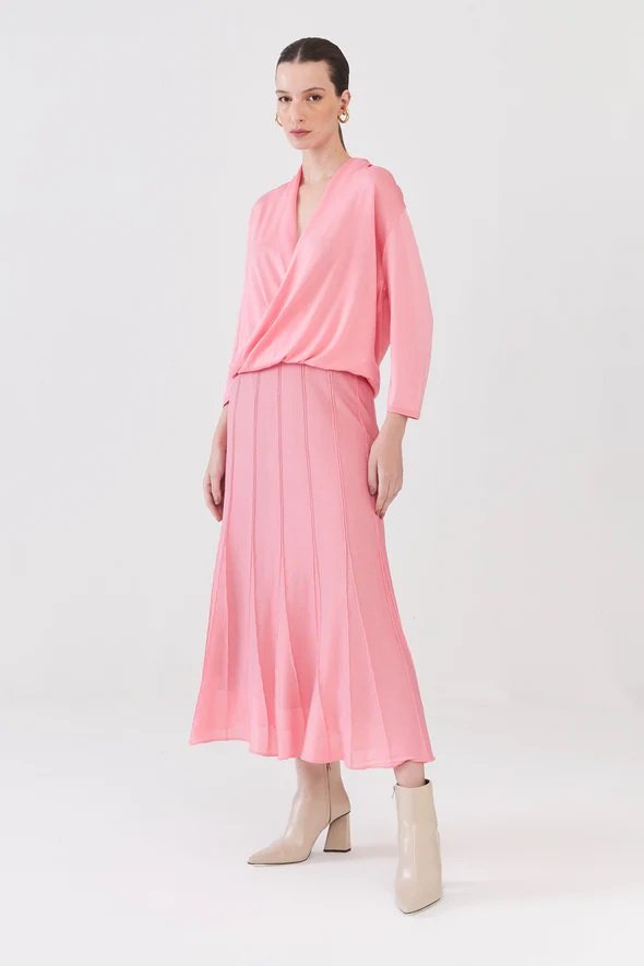 Blusa Manga Longa Com Torção Em Tricot Rose - Imagem 3