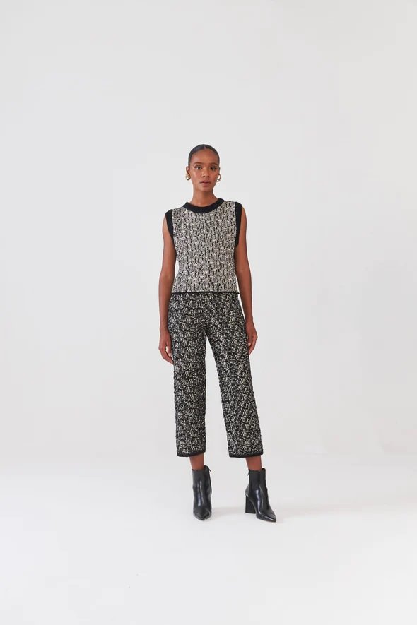 Calça Em Tricot Tweed Preto