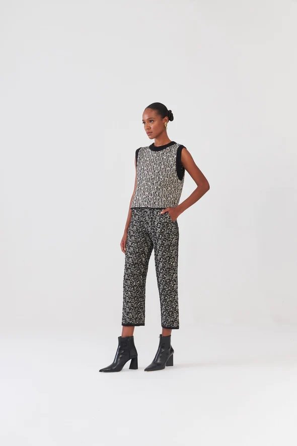 Calça Em Tricot Tweed Preto - Imagem 2