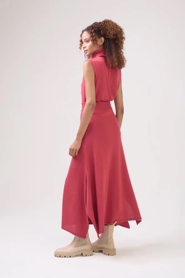 Saia Midi Em Tricot Com Fendas Laterais Vermelho - Imagem 3
