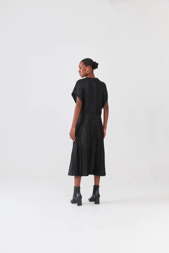 Saia Midi Em Tricot Trancas Com Foil Preto - Imagem 3