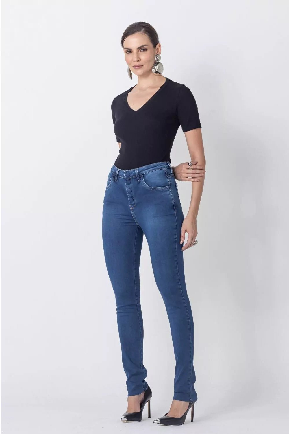 Calca Andrea Acetinada Skinny 2397 Azul Medio