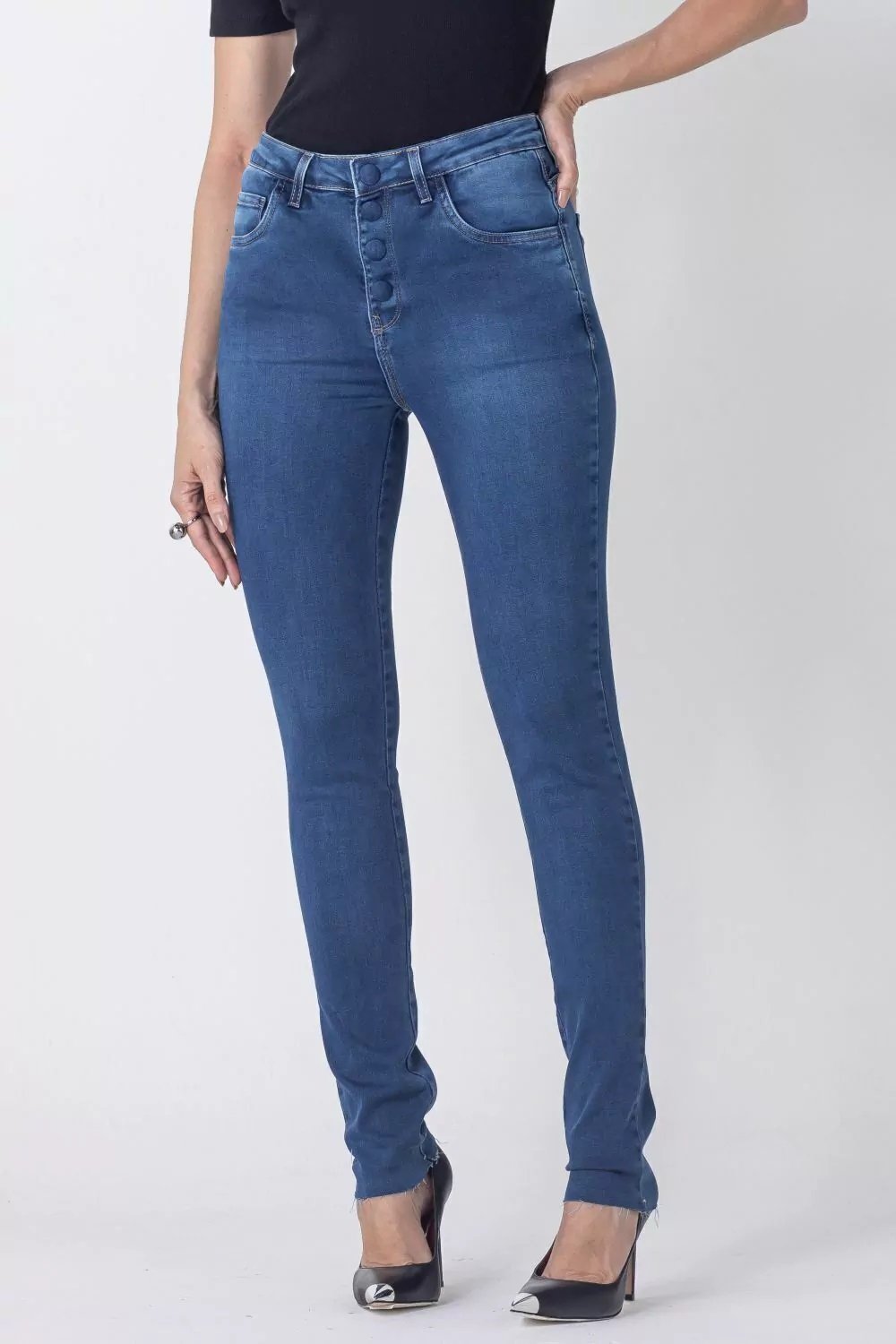 Calca Andrea Acetinada Skinny 2397 Azul Medio - Imagem 2