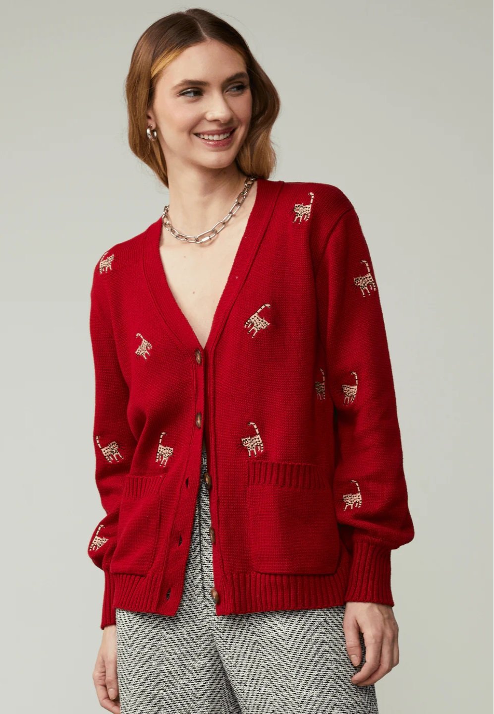 Casaqueto Gatinhos Tricot Vermelho