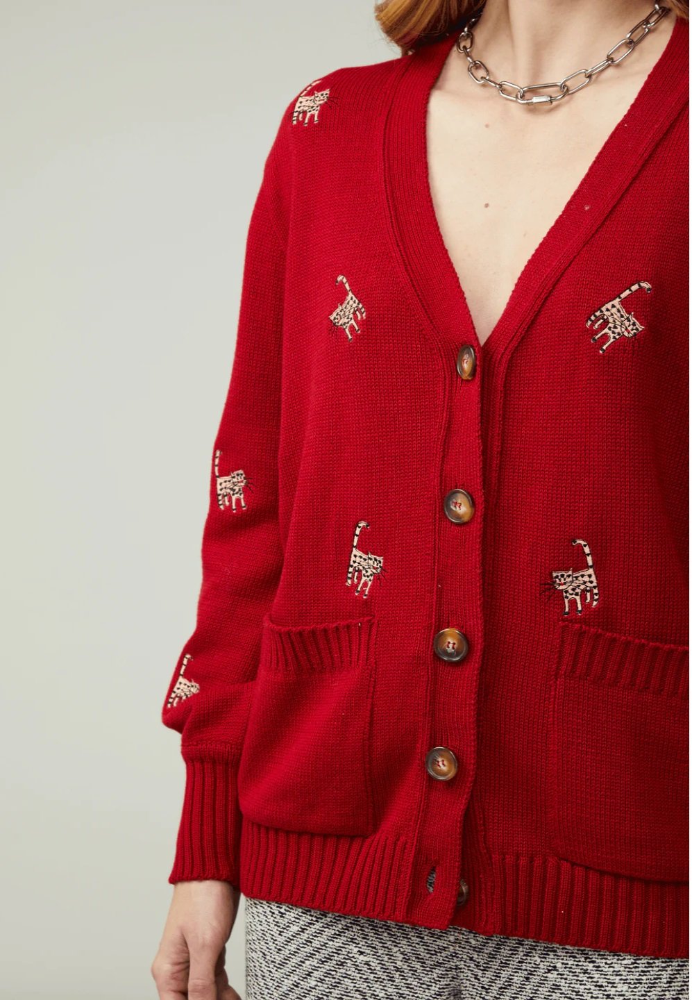 Casaqueto Gatinhos Tricot Vermelho - Imagem 3