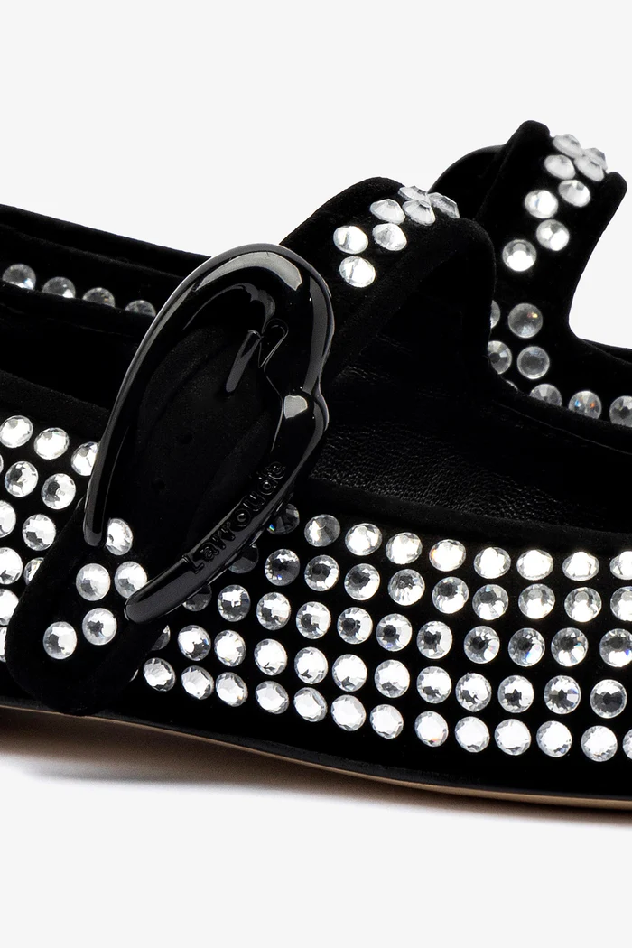 Verona Ballet Flat Crystal In Black Suede - Imagem 3