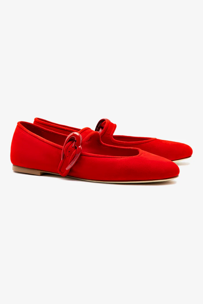 Verona Ballet Flat In Scarlet Suede - Imagem 3